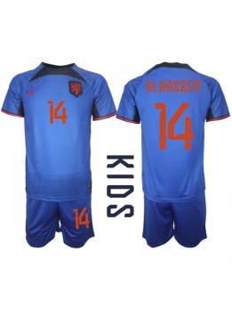 Niederlande Davy Klaassen #14 Auswärts Trikotsatz für Kinder WM 2022 Kurzarm (+ Kurze Hosen)